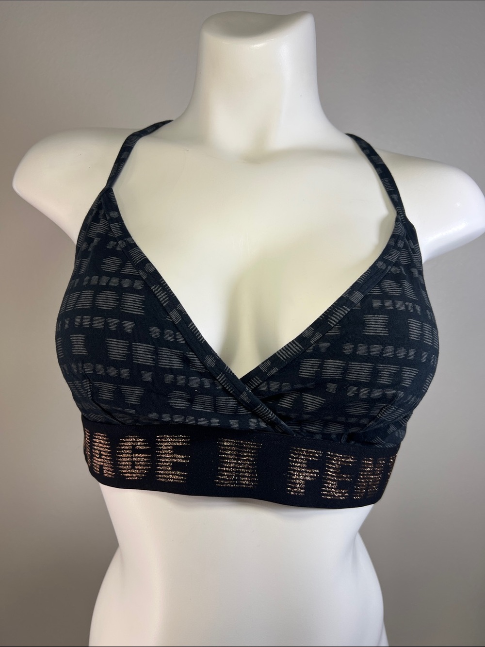 Savage X Fenty Black Patterned Wrap Bralette with Logo Band XL